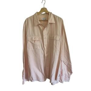 Calvin Klein Men’s VTG Light Salmon Pink Linen Button Up Long Sleeve Shirt | XL